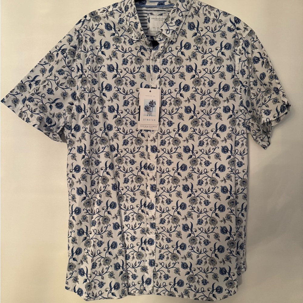 Denim & Flower Blue and White Casual Button Down Shirt